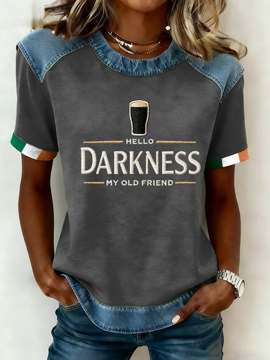 Women's Hello Darkness My Old Friend Patchwork Top