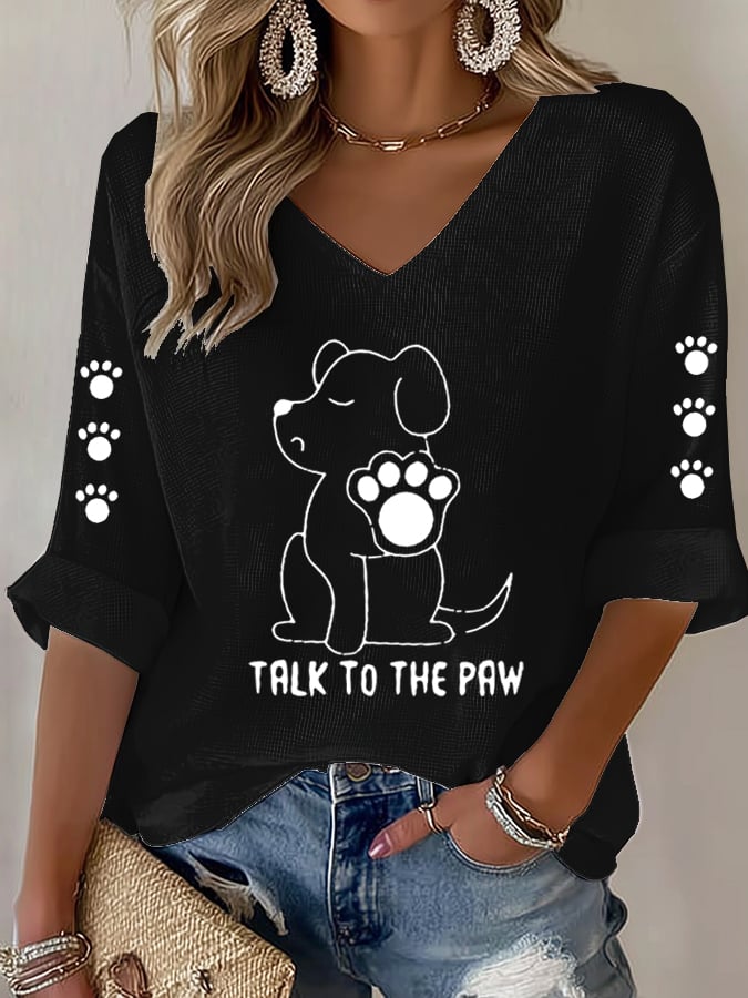Women's Clothing Dialogue with Paws Funny Puppy Print T-shirt