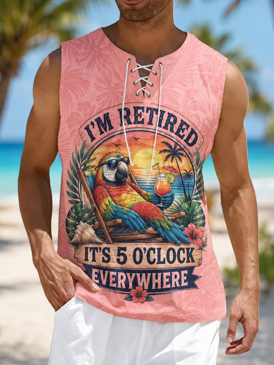 Men's I'm Retired It's 5 O'clock Everywhere Parrot Print Casual Vest