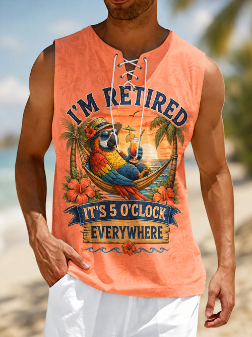 Men's I'm Retired It's 5 O'clock Everywhere Parrot Print Casual Vest