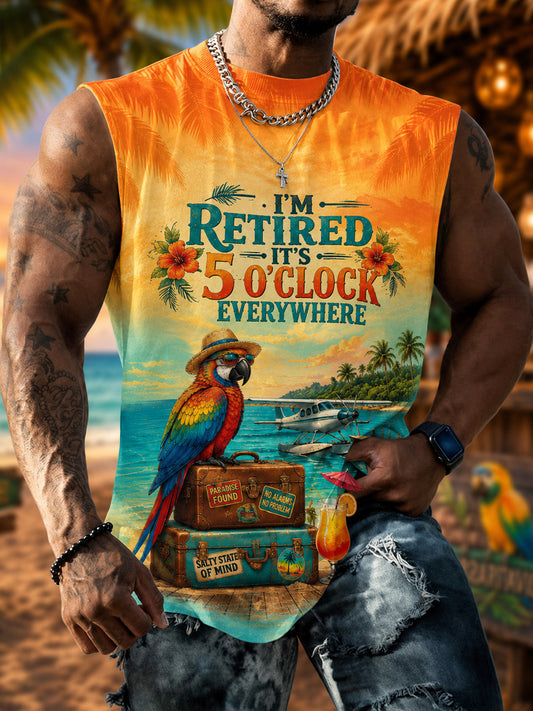 Men's I'm Retired It's 5 O'clock Everywhere Parrot Print Casual Vest