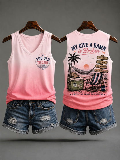 Women's "too old to care club" V-neck vests