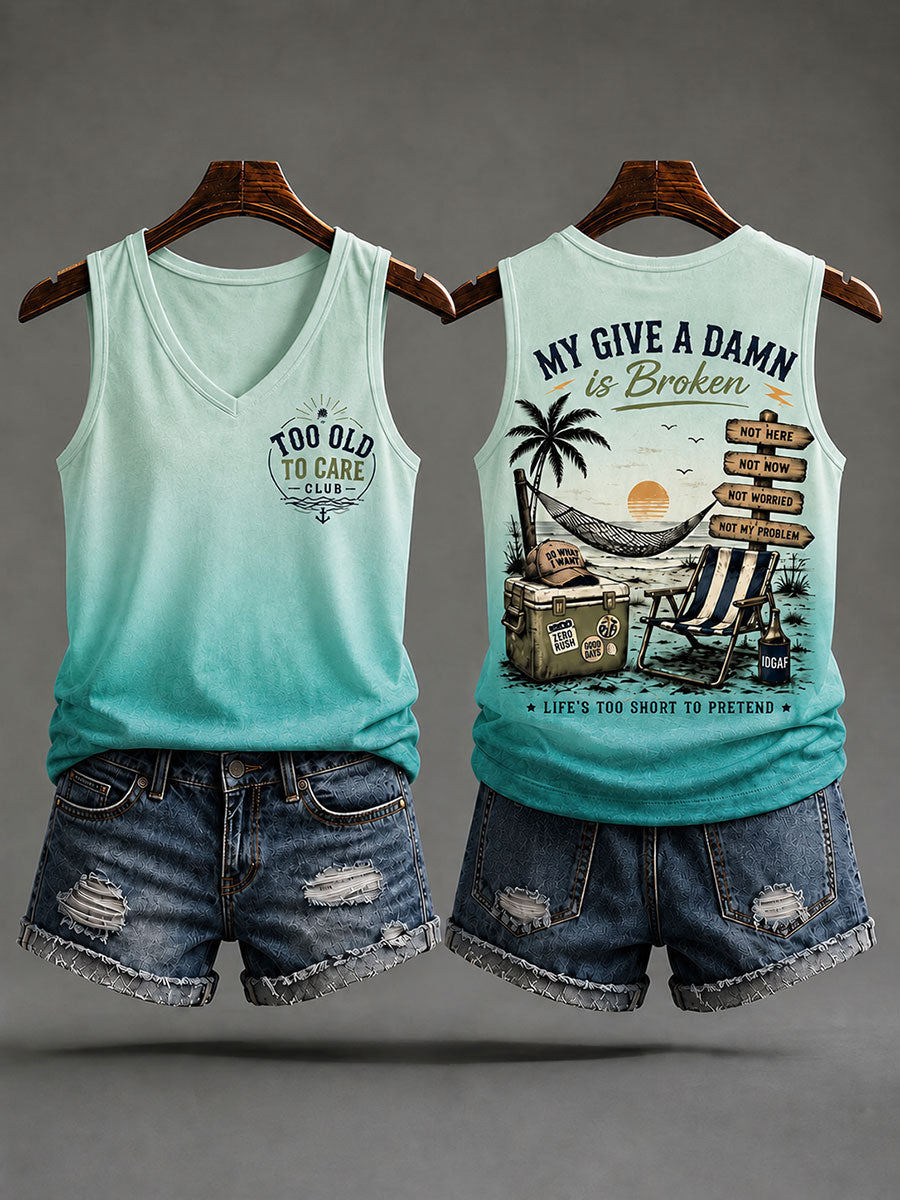 Women's "too old to care club" V-neck vests