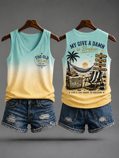 Women's "too old to care club" V-neck vests