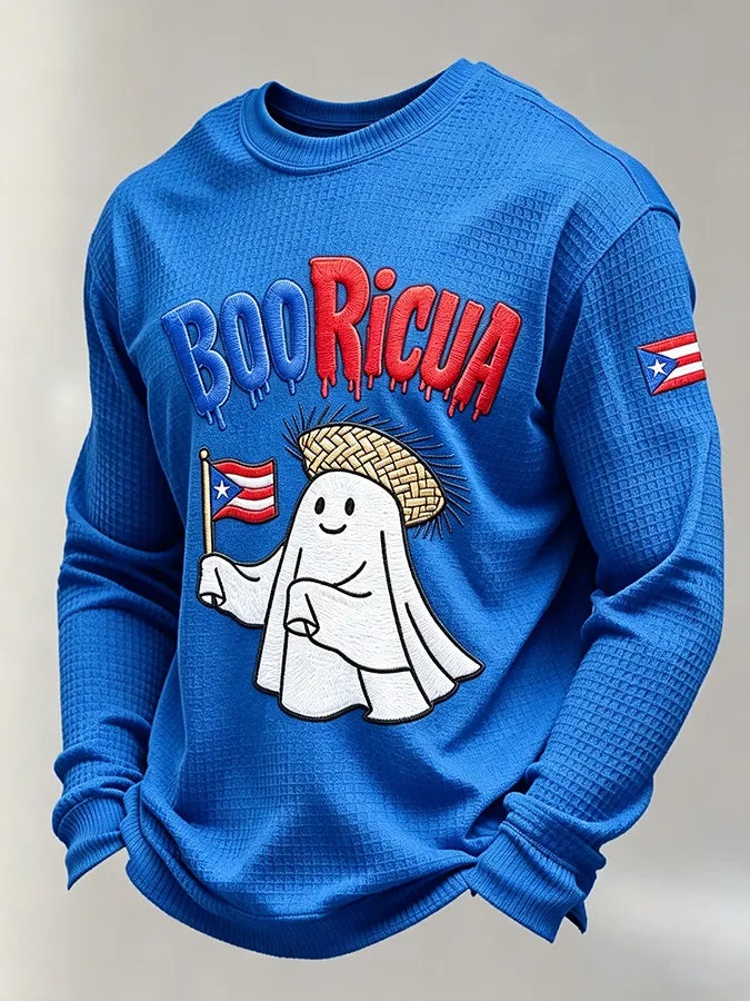 🎃Men's Boricua Halloween Waffle-Knit Long-Sleeve Top