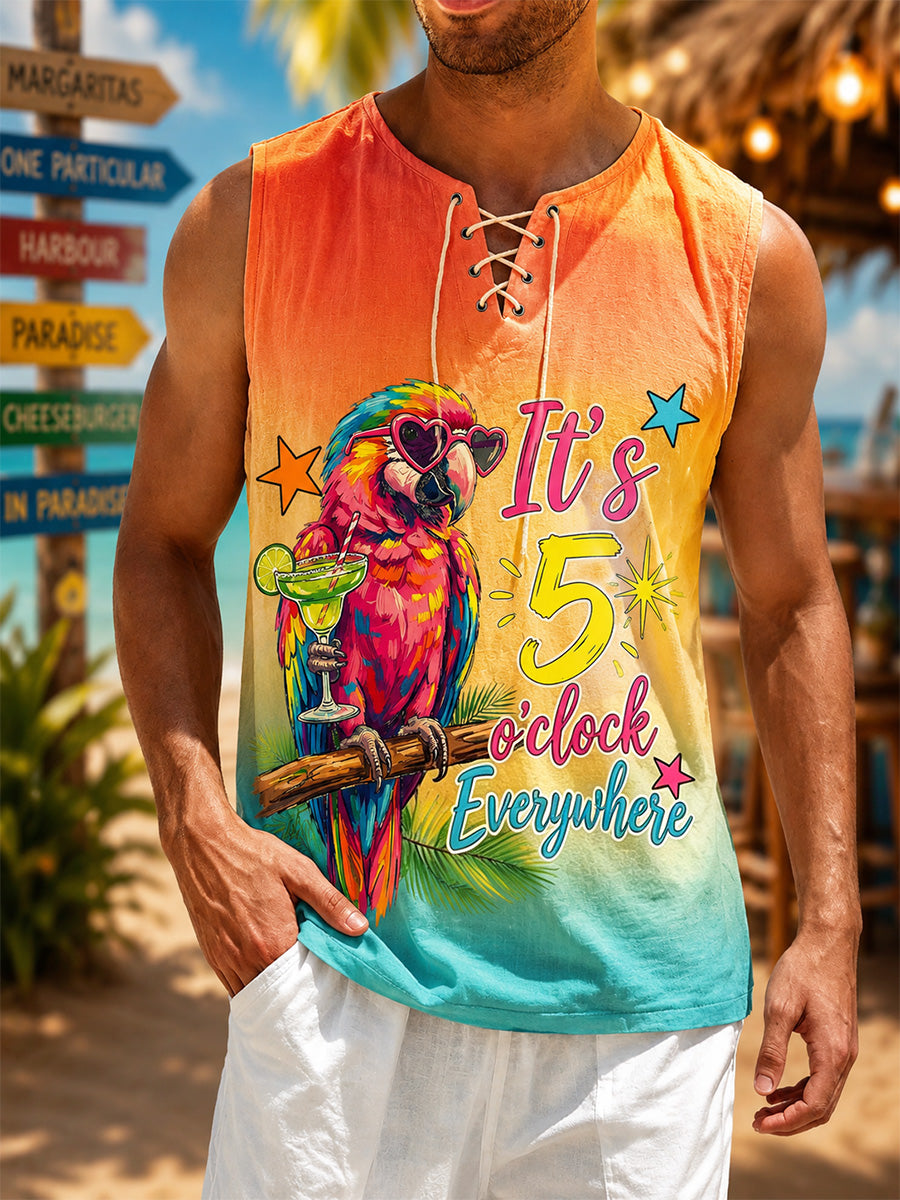 Men's I'm Retired It's 5 O'clock Everywhere Parrot Print Casual Tank Top