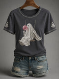 Women's Fall Season Halloween Ghost Print Casual Tee