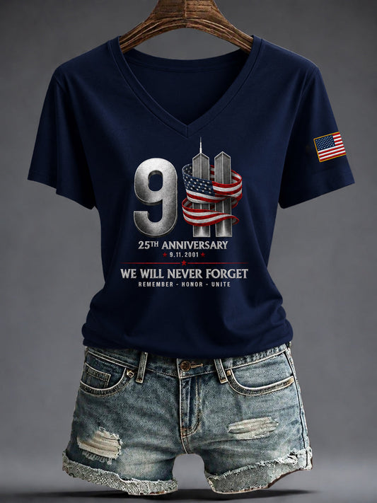 Women's America Printed V-neck T-shirt
