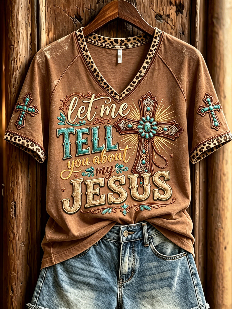 Women's Vintage Let Me Tell You About My Jesus Western Print short-sleeved T-shirt