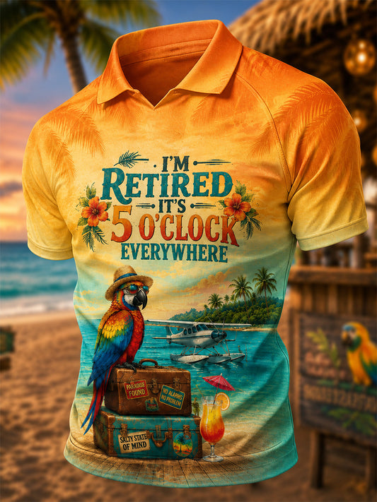Men's I'm Retired It's 5 O'clock Everywhere Parrot Print Casual Tee