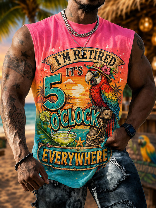 Men's I'm Retired It's 5 O'clock Everywhere Parrot Print Casual Vest