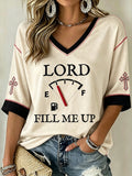 Women's Faith Theme Print Pattern Printed Casual Mid-length Sleeves V-Neck T-Shirt