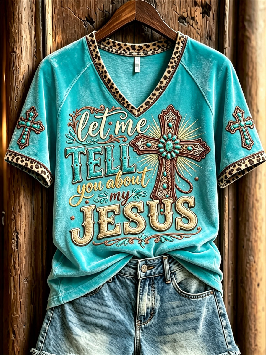 Women's Vintage Let Me Tell You About My Jesus Western Print short-sleeved T-shirt