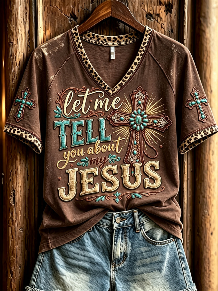 Women's Vintage Let Me Tell You About My Jesus Western Print short-sleeved T-shirt