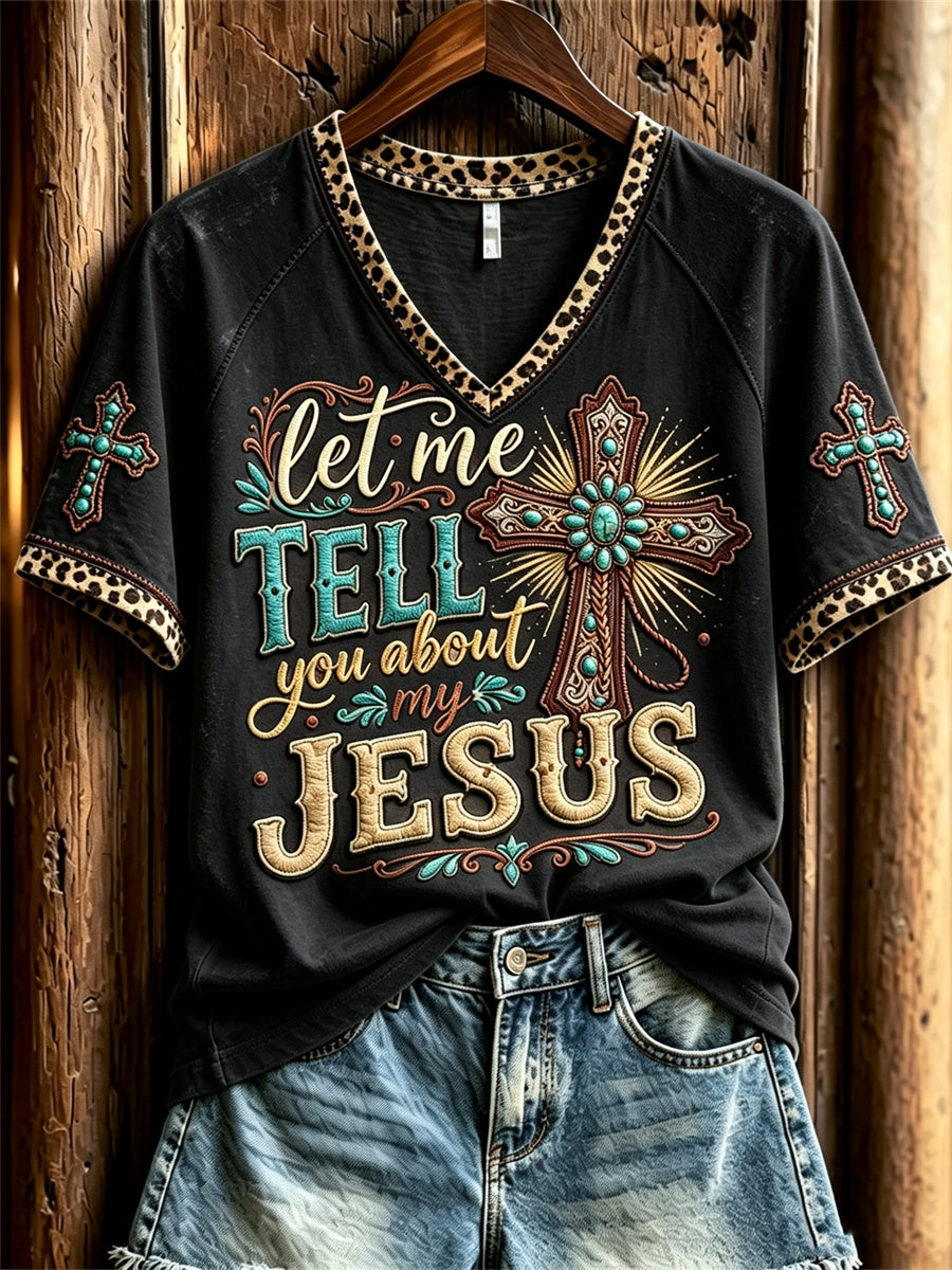 Women's Vintage Let Me Tell You About My Jesus Western Print short-sleeved T-shirt