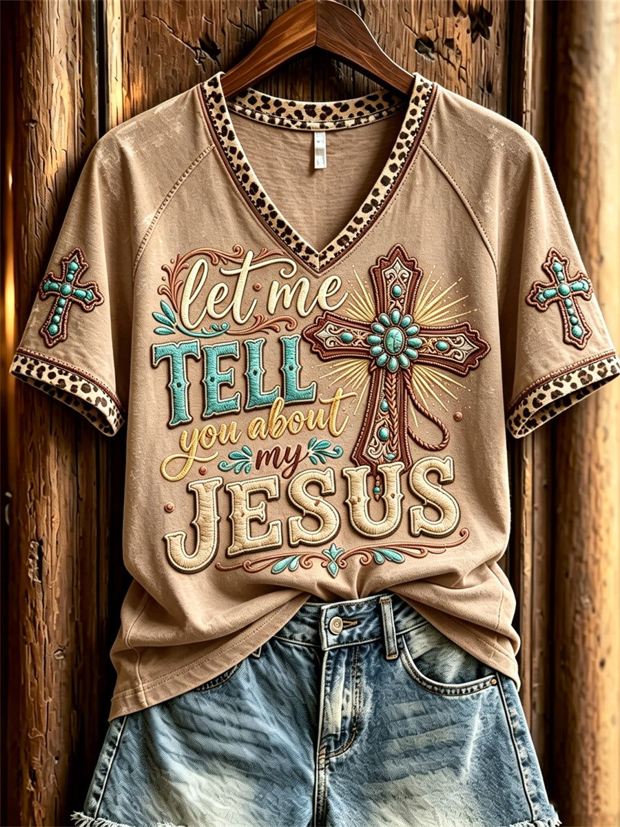 Women's Vintage Let Me Tell You About My Jesus Western Print short-sleeved T-shirt