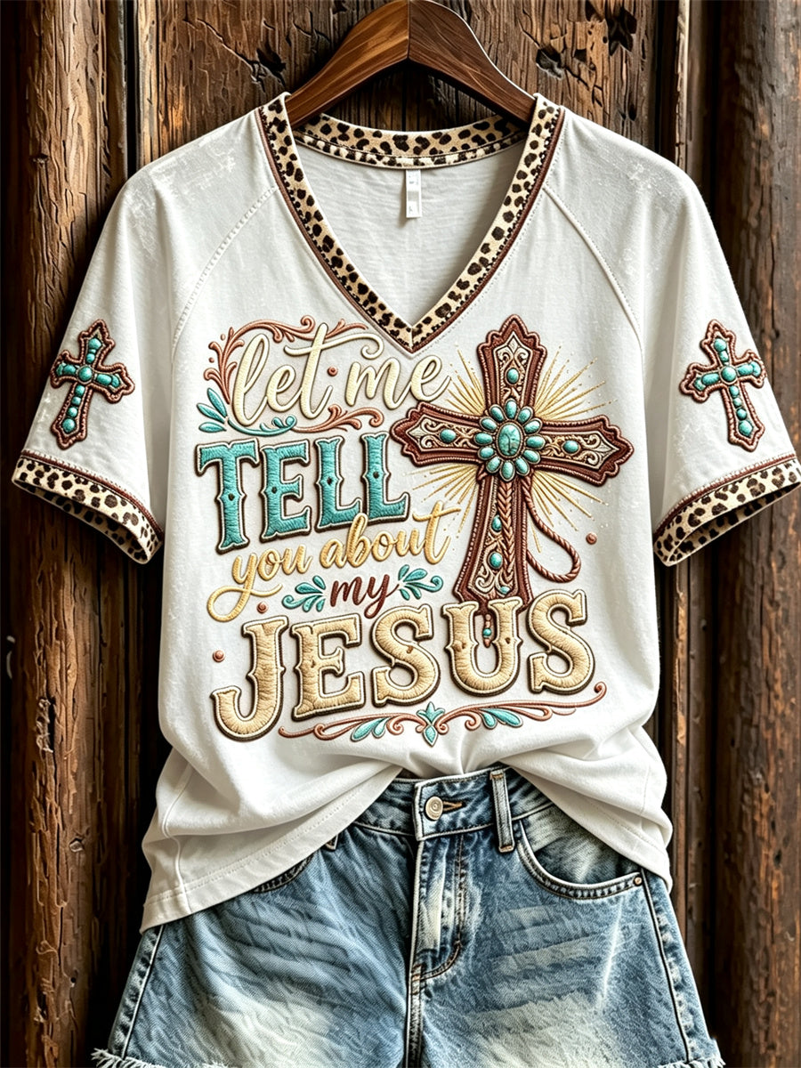 Women's Vintage Let Me Tell You About My Jesus Western Print short-sleeved T-shirt