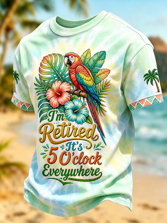 Men's  I'm Retired It's 5 O'clock Everywhere Parrot Print Short Sleeve  T-shirt