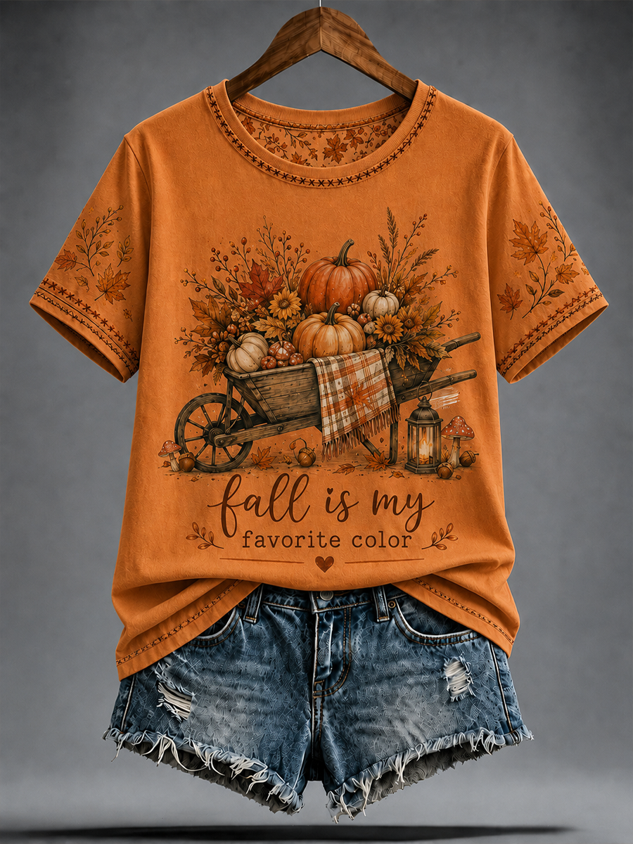 Women's fall is my favorite color Peinted short-sleeved T-shirt
