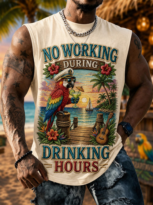 Men's No Working During Drinking Hours Print Casual Vest