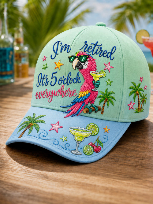 Unisex I'm Retired It's 5 O'clock Everywhere Parrot Print Hat
