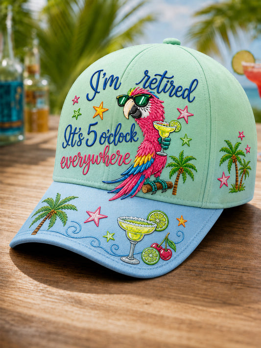Unisex I'm Retired It's 5 O'clock Everywhere Parrot Print Hat