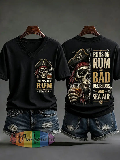Women's 'Runs On Rum, Bad Decisions, And Sea Air' V-Neck T-Shirts