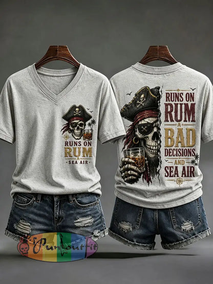 Women's 'Runs On Rum, Bad Decisions, And Sea Air' V-Neck T-Shirts