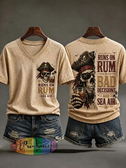 Women's 'Runs On Rum, Bad Decisions, And Sea Air' V-Neck T-Shirts