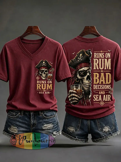 Women's 'Runs On Rum, Bad Decisions, And Sea Air' V-Neck T-Shirts