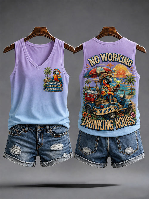 Women's No Working During Drinking Hours Print Casual Vest