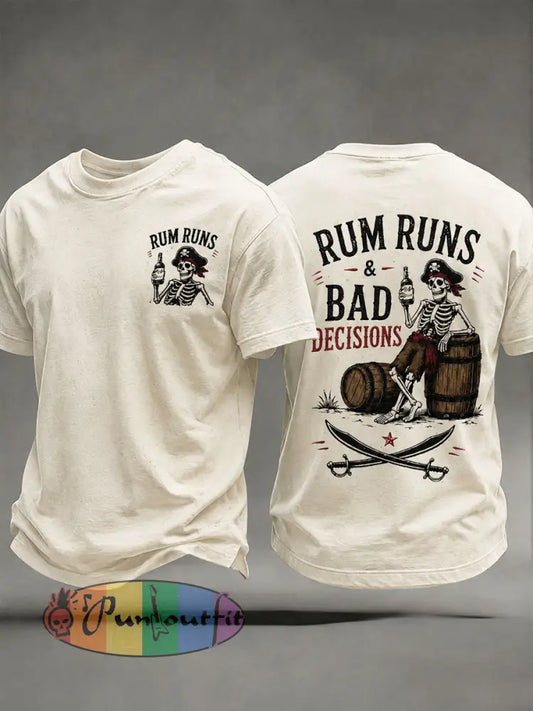Men's "Rum Runs&Bad Decisions" Fun Pirate Rum Casual T-shirt