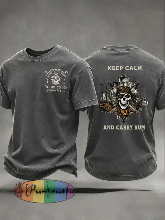 Men's "Keep Calm And Carry Rum" Fun Pirate Rum Casual T-shirt