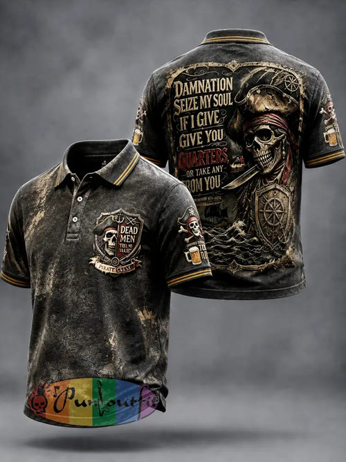Men’s Retro Pirate Slogan-Printed Casual Polo Shirt