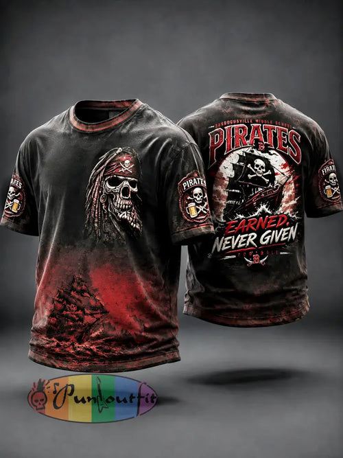 Men’s Gradient Pirate-Print Casual T-shirt