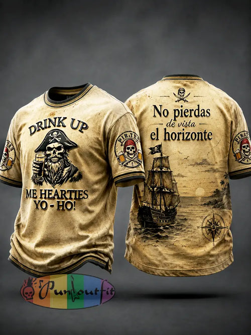 Men’s Retro Pirate Graphic Print Casual T-shirt