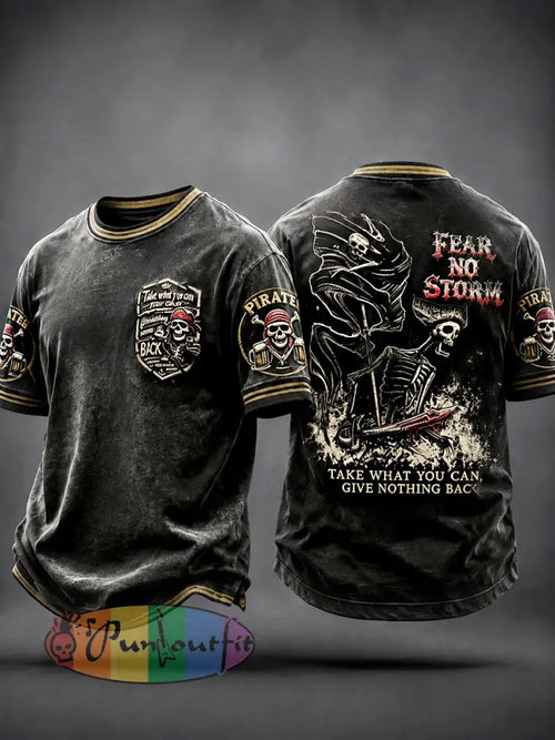 Men’s Black Pirate-Print Casual T-shirt