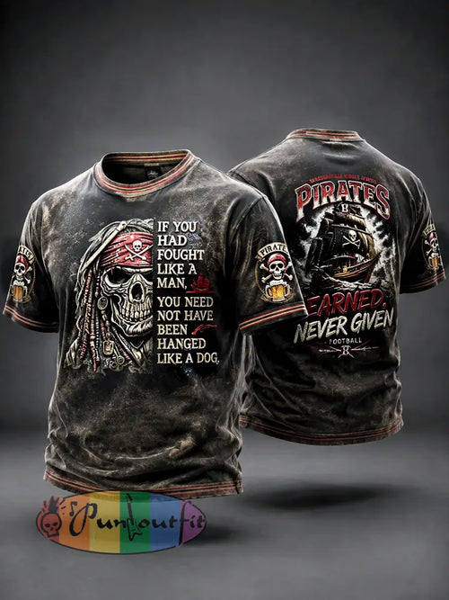 Men’s Retro Pirate Slogan Print Casual T-shirt