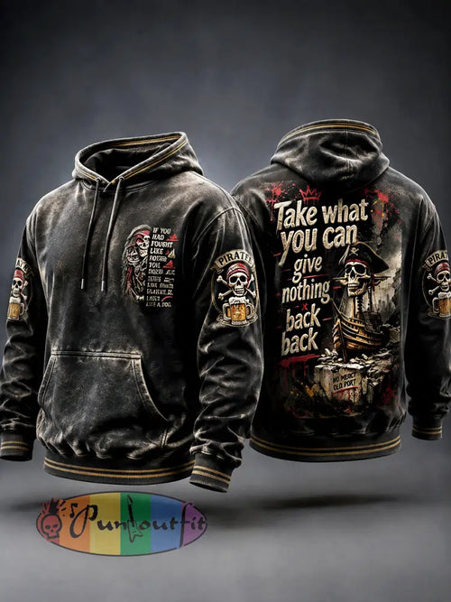 Men’s Vintage Pirate-Print Casual Hooded Sweatshirt
