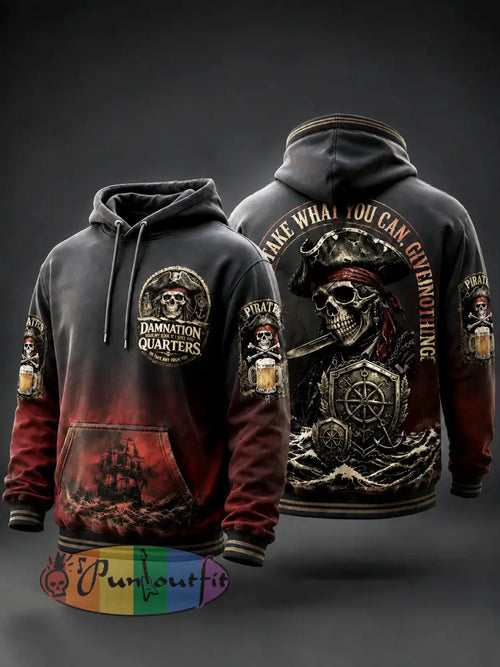 Men’s Gradient Pirate-Print Casual Hooded Sweatshirt