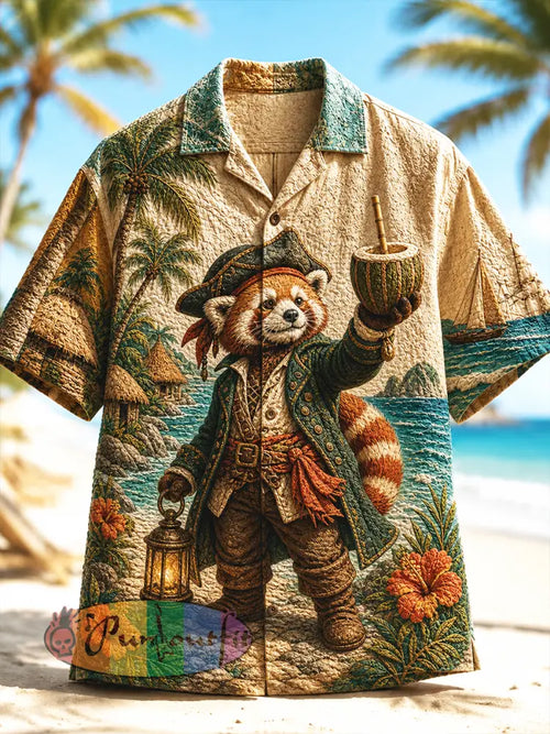 Retro-Style Casual Shirt With A Playful Pirate Art Print