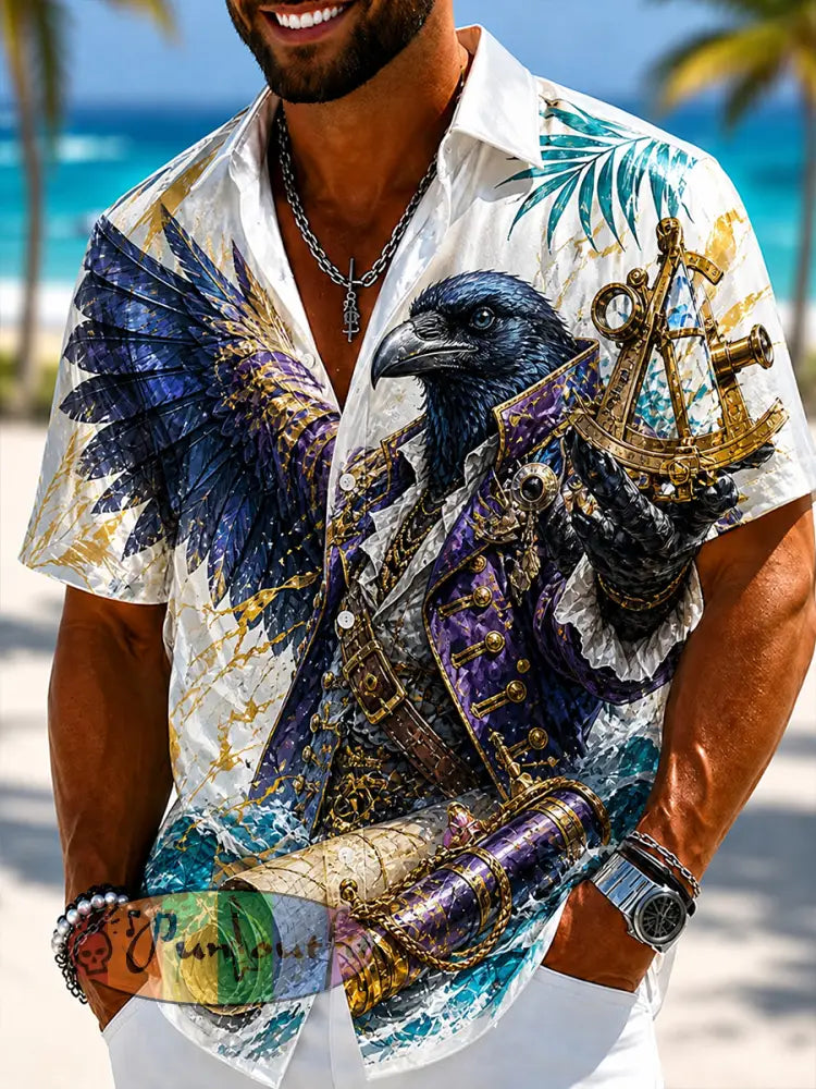 Retro-Style Casual Shirt With A Playful Pirate Art Print