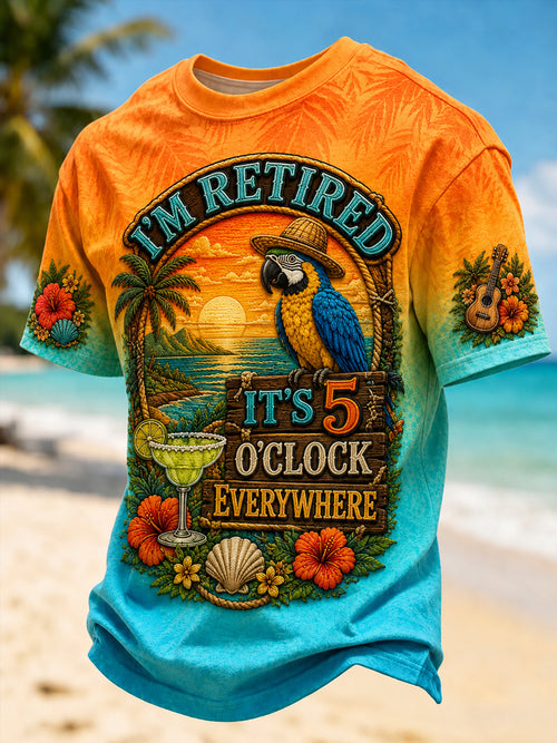 Men's I'm Retired It's 5 O'clock Everywhere Parrot Short Sleeve T-shirt