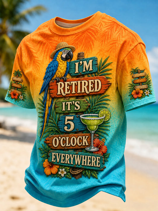 Men's I'm Retired It's 5 O'clock Everywhere Parrot Short Sleeve T-shirt