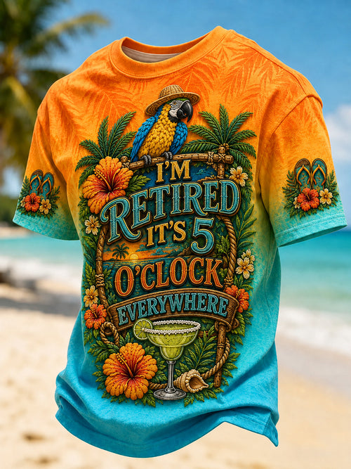 Men's I'm Retired It's 5 O'clock Everywhere Parrot Short Sleeve T-shirt