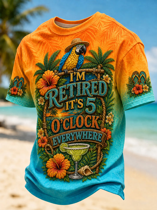 Men's I'm Retired It's 5 O'clock Everywhere Parrot Short Sleeve T-shirt