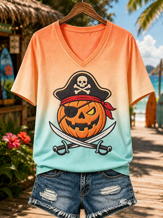 Women's Tropical Halloween Witchy Vacation Print T-shirt