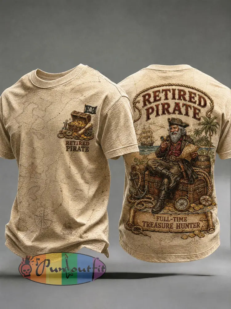 Men's Retro "Retired Pirate - Full-Time Treasure Hunter" Printed Casual T-shirt