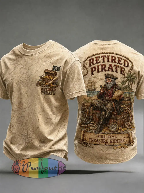 Men's Retro "Retired Pirate - Full-Time Treasure Hunter" Printed Casual T-shirt