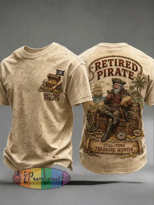 Men's Retro "Retired Pirate - Full-Time Treasure Hunter" Printed Casual T-shirt